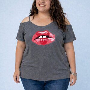 Torrid - Heather Grey Valentines Cold Shoulder Graphic Tee - Womens Plus Size 2